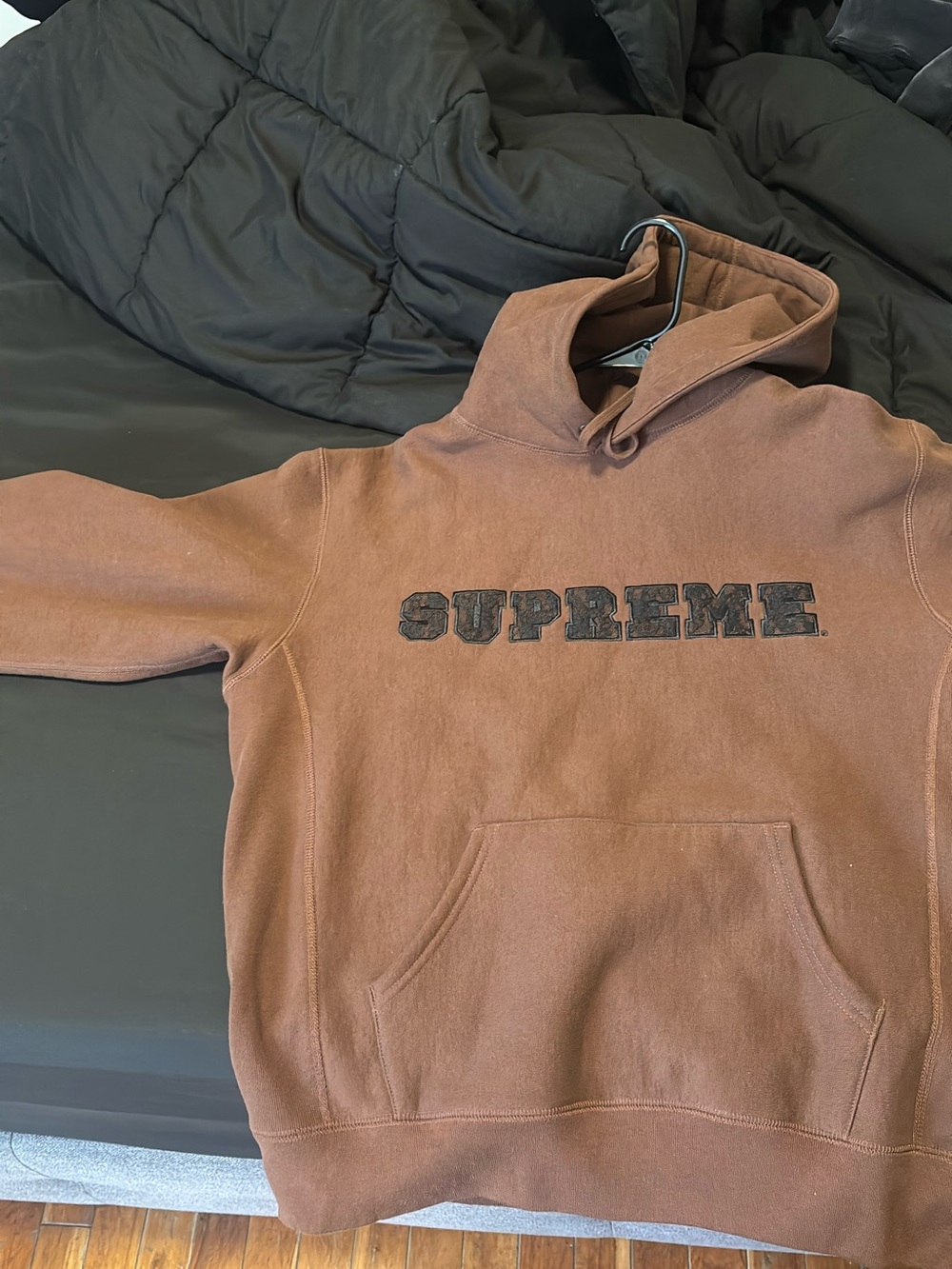 Supreme Brown Hooded Sweatshirt with Distressed Logo